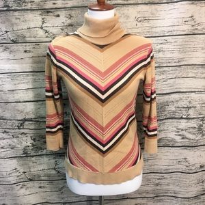 GAP Tan & Pink Chevron Turtleneck Sweater Sz M